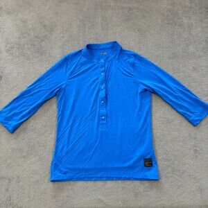 Machine For Freedom Blue Long Sleeve Popover Mandarin Band Collar Women's Large